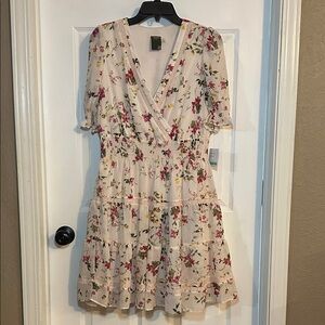 Taylor Floral Print Midi Dress - Cream and Pink